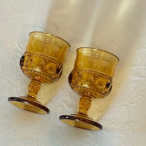 Vintage Indiana Glass Kings Crown Amber Small Goblet 4.5”